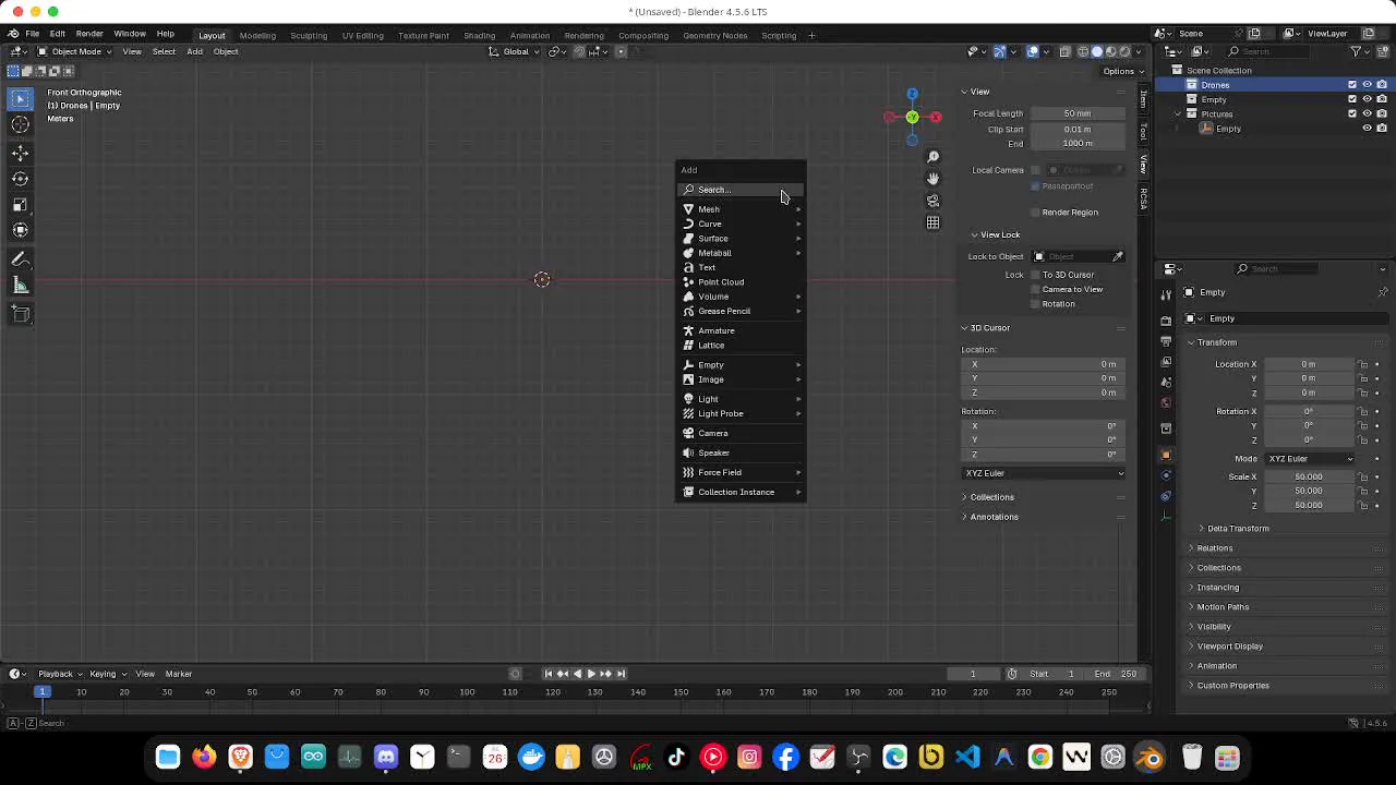 เมนู Add (เปิดด้วย Shift + A) ใน Viewport: เลือก Mesh → UV Sphere