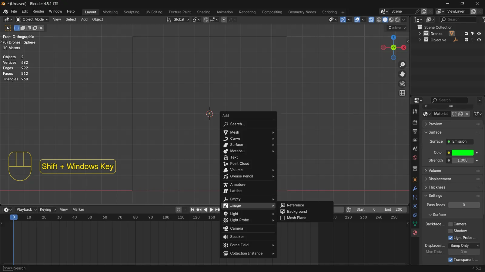 Add → Image → Reference: เมนูเพิ่มภาพต้นแบบเข้าฉาก (กด Shift + A ใน Viewport)